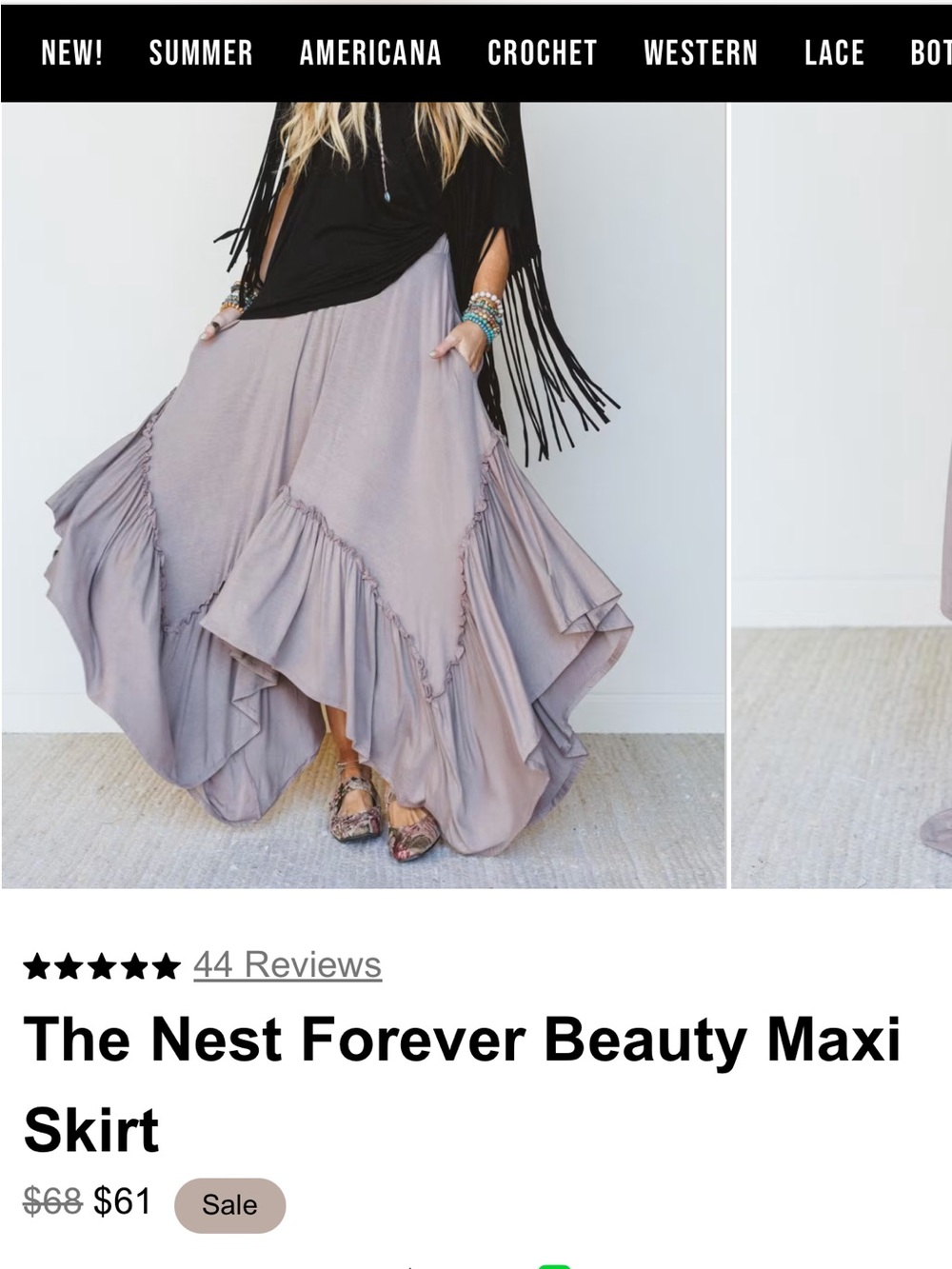 Three Bird Nest Mushroom Asymmetric Ruffle Maxi Skirt - Picture 3 of 5